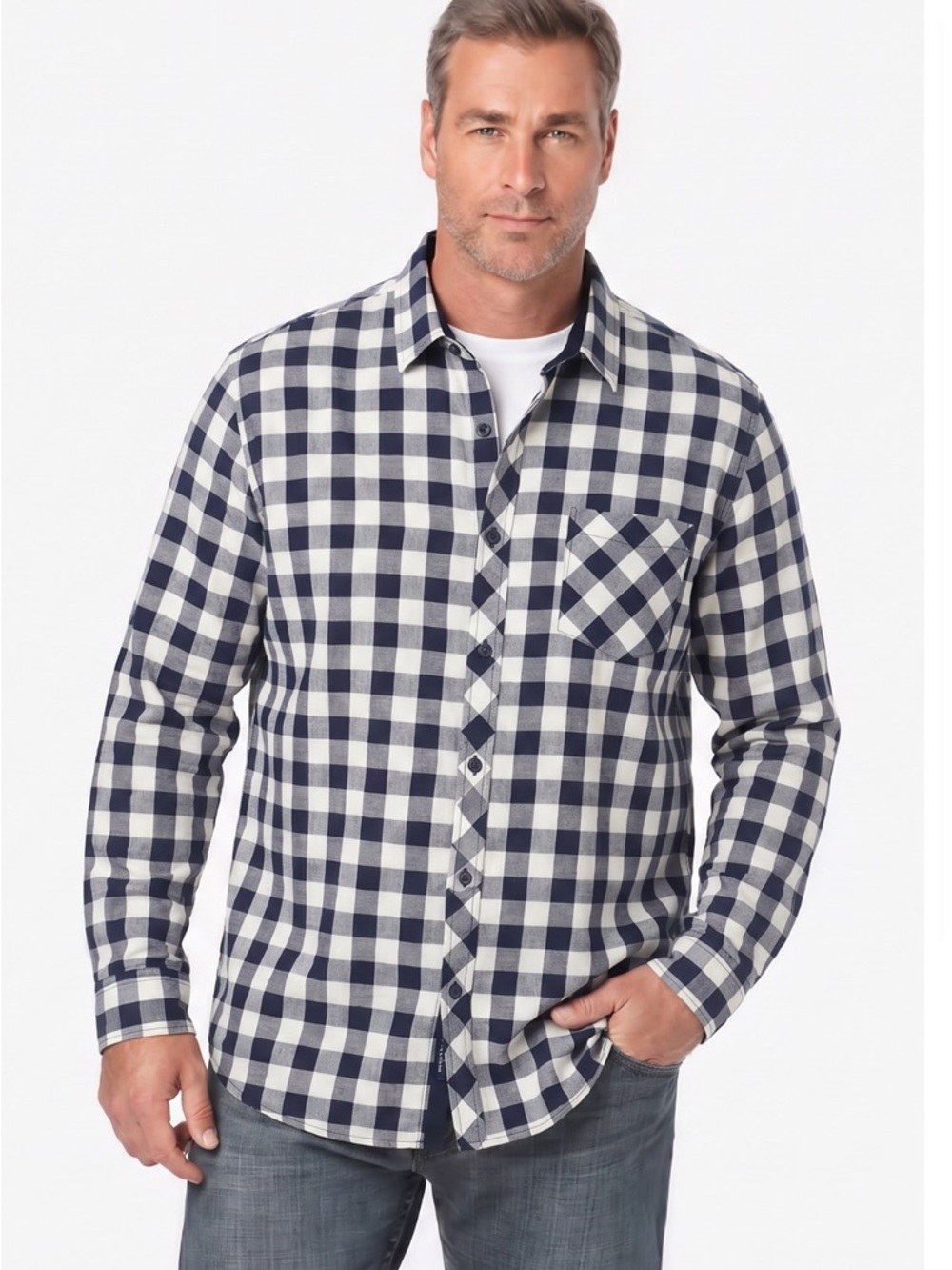 7 Diamonds Made Well Men’s “Rip‎ Tied” Navy & White Gingham Button Down Shirt XL